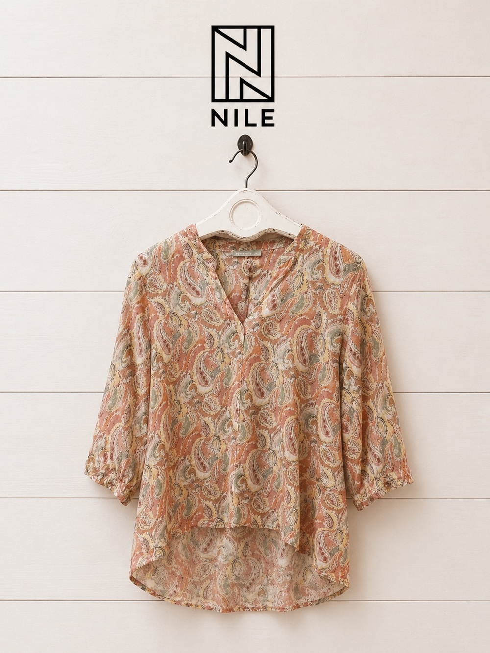 NILE Paisley Print Blouse Orange & Beige – Size S